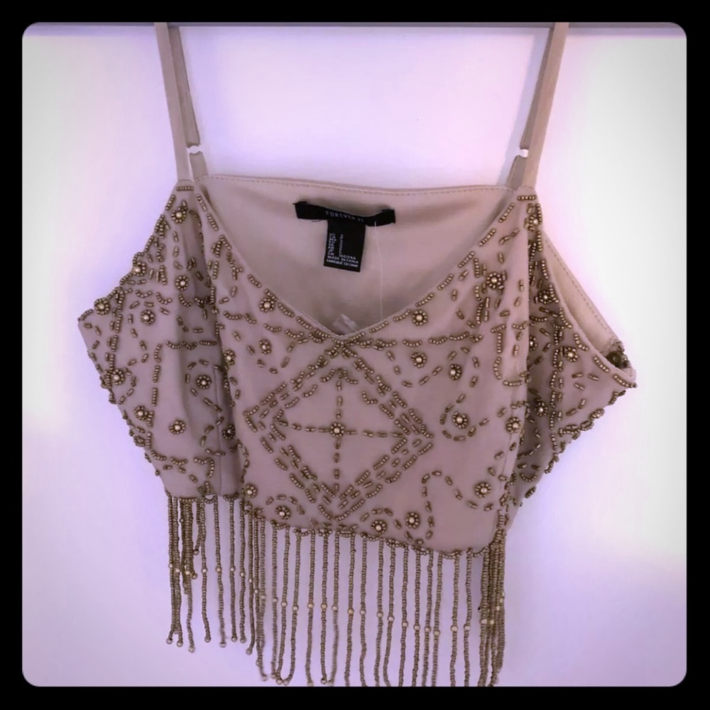Forever 21 women’s beige beaded crop top S